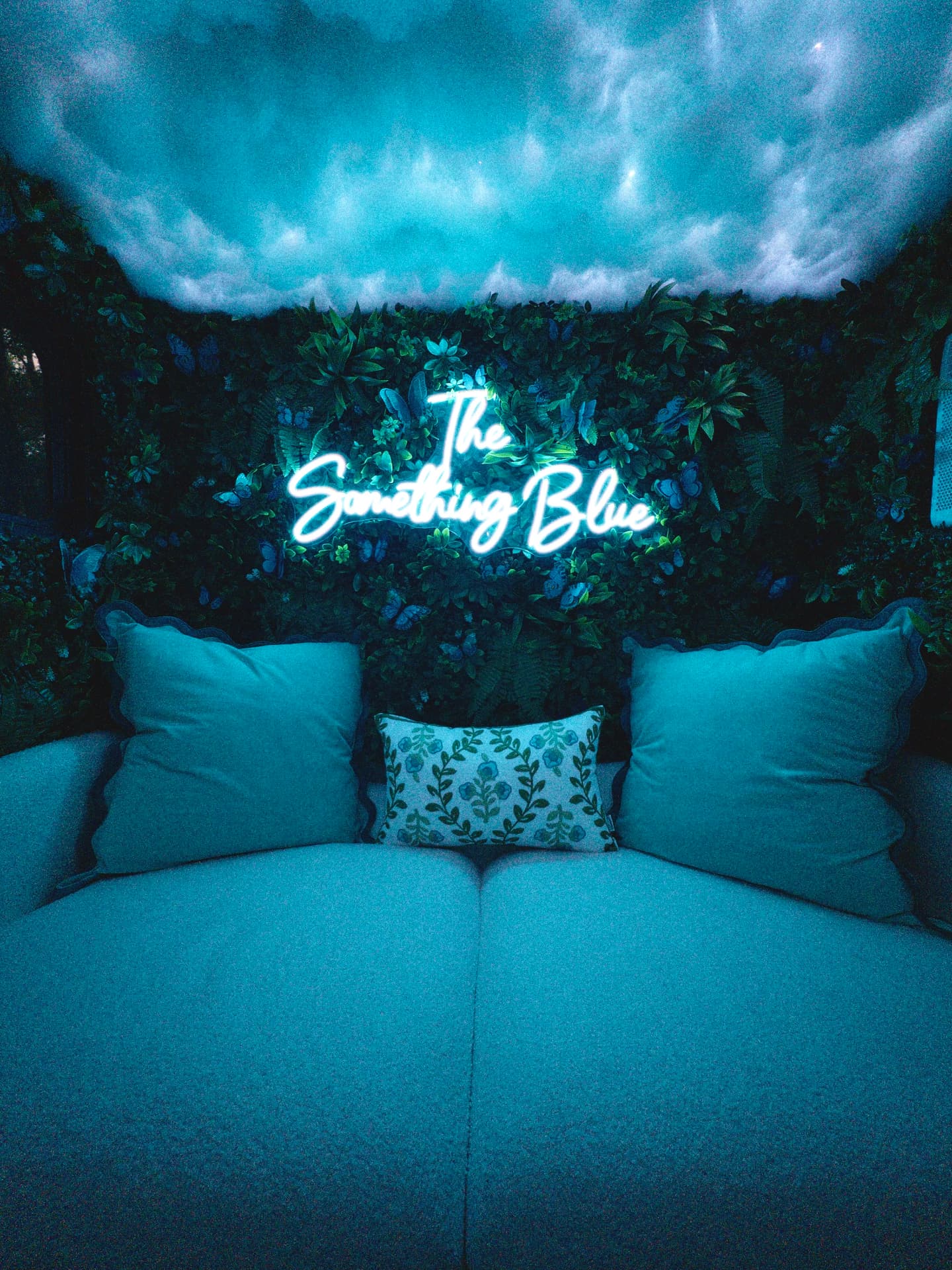 The Something Blue lounge with neon sign